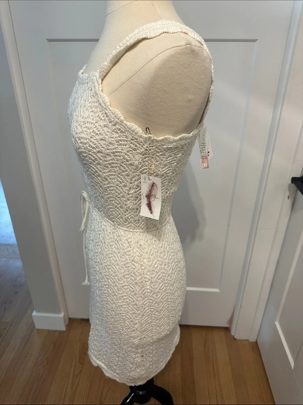 Jessica Simpson White Crochet Tie-Waist Mini Dress - Picture 3 of 8